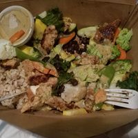 Rice bowl with tempura at Laughing Seed Cafe in Asheville