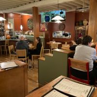 Interior seating  at Laughing Seed Cafe in Asheville