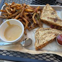The sweet potato Ruben with Queso on the side.  at Laughing Seed Cafe in Asheville