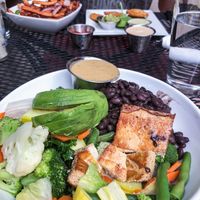 Harmony Bowl + avocado | Jalapeño fries + Fried Plantains  at Laughing Seed Cafe in Asheville