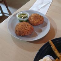 Arepas were very tasty, though they do contain dairy (cheese). Falafel (and possibly they lion's mane 'crab' cakes) should be vegan though. at Kettle Lake Kitchen in Meadville