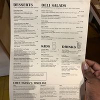 Back of menu at Chef Tanya's Kitchen in Palm Desert