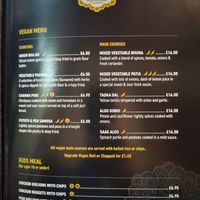 Vegan menu at Tale of Spice in Belfast