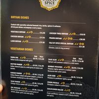 Veggie menu at Tale of Spice in Belfast