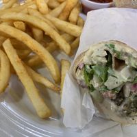 Felafel Wrap with fried eggplant, fattoush, and pickled turnip.   at Tabuleh Cafe in Stuart