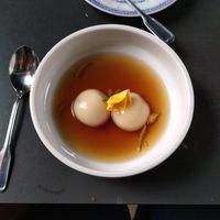 Ginger soup with peanut balls for dessert - amazing! at Rau in Malmo