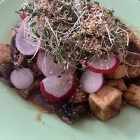 It’s the tofu and ginger main course, comes with rice. Make sure to use the little pot of chili sauce on the table - fantastic   at Rau in Malmo