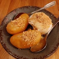 Deep fried banana and coconut ice cream  at Rau in Malmo