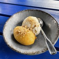 Fried banana and homemade ice creamm  at Rau in Malmo