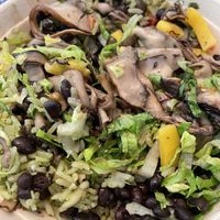 Mushroom bowl with mango salsa at Los Amigos Taqueria in Boston