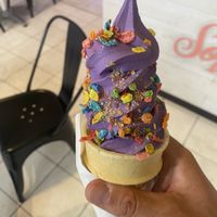 Ube come with fruity pebbles  at Niu Soft Serve in Honolulu