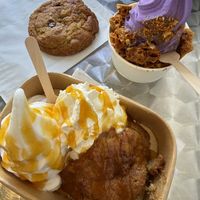 cookie sundae with lilikoi and ube soft serve   at Niu Soft Serve in Honolulu