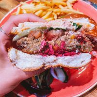 Vegan burger - quinoa and edamame  at The Taphouse in St Agnes