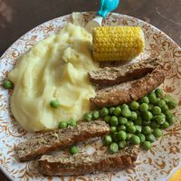 Kids veggie sausage, mash and corn *not 100% the mash is vegan. I forgot to ask    at The Longship in Hebburn