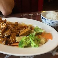 Sesame Tofu with steamed rice at Peking Chinese Restaurant in Wytheville