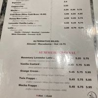 Beverage menu  at Caffeine in Lakewood