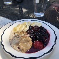 “Healthful Porridge,” chilled, with a surprising (yummy) vanilla flavor, peanut butter and fruit. at The Riv Cafe in The Dalles