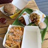 Big Zac, chicken fingers, iconic fries and reg fries  at Plant Power Fast Food in Sacramento