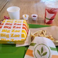 With a strawberry milkshake at Plant Power Fast Food in Sacramento