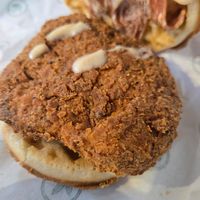 Chicken and waffle sandwich at Plant Power Fast Food in Sacramento