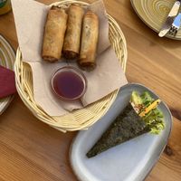 Veg spring rolls and vegan temaki  at Sushi Taki in Quarteira