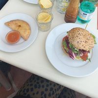 Vegan grilled pepper sandwich & vegan empenada at Good Stuff Cafe in Nerja