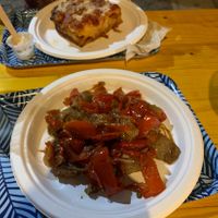 Seitan with peppers and lasagna  at Col Cavolo - Vegan Bistrot in Rome