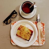 The photo doesn't do this blissful treat justice! Lasagna and hot chocolate. at Col Cavolo - Vegan Bistrot in Rome