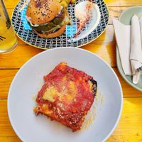 Lasagna and burger at Col Cavolo - Vegan Bistrot in Rome