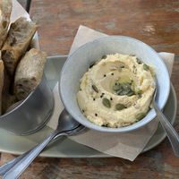 Hummus and warm focaccia at Col Cavolo - Vegan Bistrot in Rome