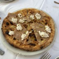 Focaccia with vegan meat, vegan ricotta, and pistachios (insanely good)   at La Soffitta Renovatio in Rome
