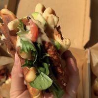 Chicken waffle sandwich 🐣   at Off the Wheaten Path in Grande Prairie