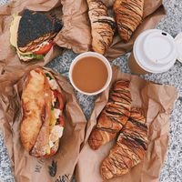 Chocolate croissants, sandwiches, coffee and hot chocolate at Hempies - Odonien Biergarten in Cologne