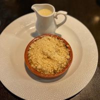 Crumble of the day with soy custard at The Red Lion in Oxford