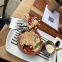 Apple and Damson Crumble w/ vegan Ice Cream  at The Red Lion in Oxford