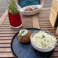 Chimichurri Knödel with coleslaw at Knödel Manufaktur in Vienna