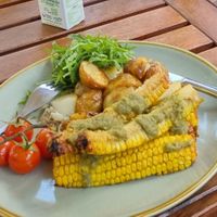 Grilled corn with avocado dressing and new potatoes at The Garden in Portsmouth