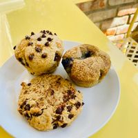 Chocolate chip muffin, blueberry muffin, chocolate chip oatmeal cookie at Crandall Coffee Co in Kettle Falls