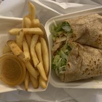 Chipotle chicken wrap (grilled chicken), papas, spicy garlic buffalo sauce at Side Chicks in San Antonio