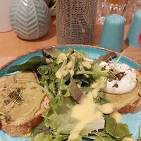 avocado toast vegetarian (vegan without the egg) at Rubik's in Thessaloniki