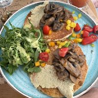 Savory pancake with jackfruit and mushrooms   at Rubik's in Thessaloniki