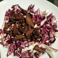 Seitan with radicchio, pine nuts, vinegar at La Tegia Di Ogni in Forli