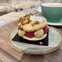 Pistachio raspberry macrony thing  at Land & Monkeys - Amsterdam in Paris