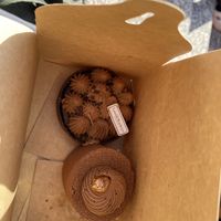 Two chocolate tortes. The bottom/square one was the hazelnut one - exceptional!  at Land & Monkeys - Amsterdam in Paris