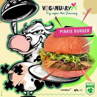 beetroot bun with poppy seeds, seitan and kidney beans burger with onions, pumpking, pepper jelly, arugola and sundried tomato spread at Old Square in Cagliari