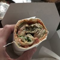 Inside the everything wrap! at Falafel House in Tirana