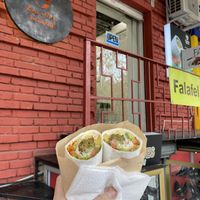 Big falafel is cut in two at Falafel House in Tirana