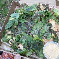 Very tasty green Pesto Pizza (19€)  at Gemello Vegan Pizza in Berlin