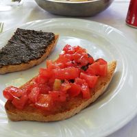Tomato bruschetta and truffle crostini at Hotel Soggiorno Don Bosco in Polino