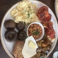 Veggie Breakfast with home-made soda bread  at Greenwoods in Edinburgh